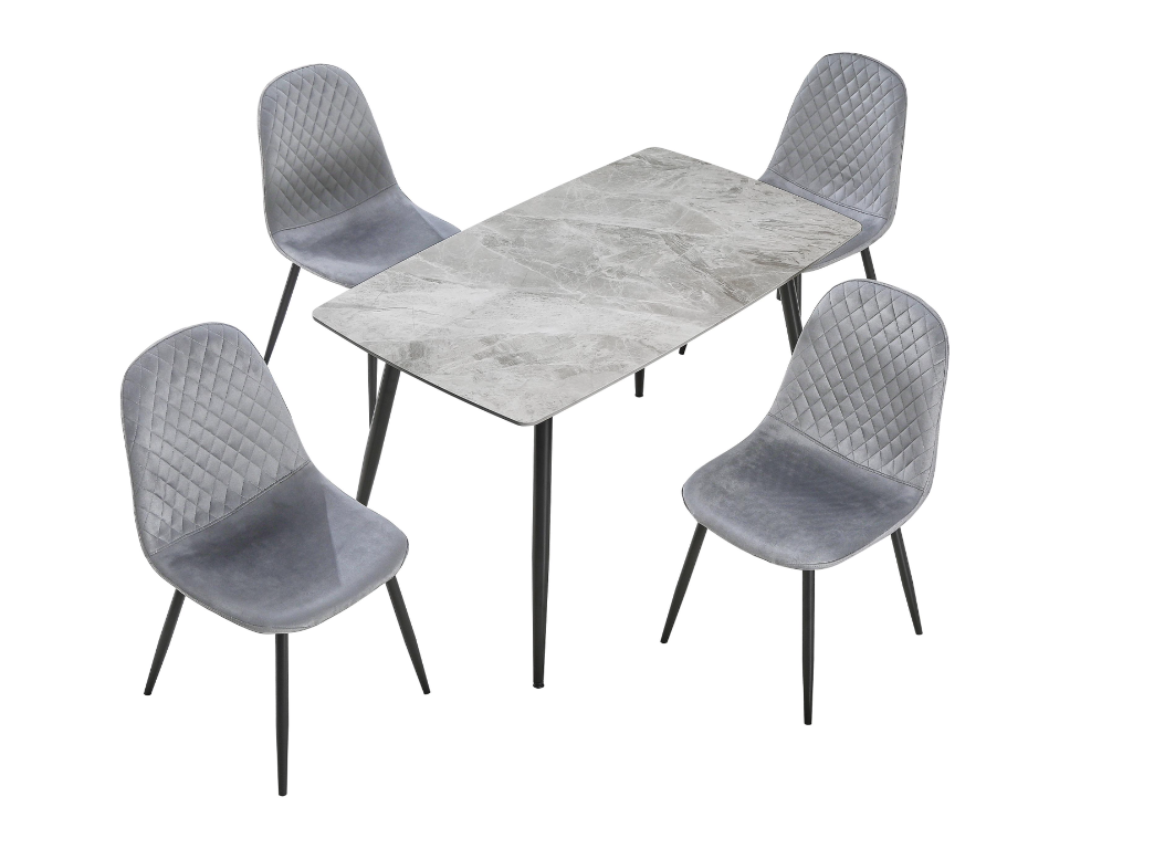 DT63-4 SLATE TOP TAPA DE PIZARRA GRIS CON PATAS NEGRAS y SILLAS C33